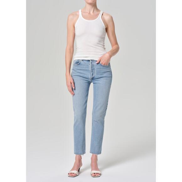 Agolde Riley High Rise Straight Leg Crop Organic Denim Blue Jeans Size 28 - Picture 1 of 14